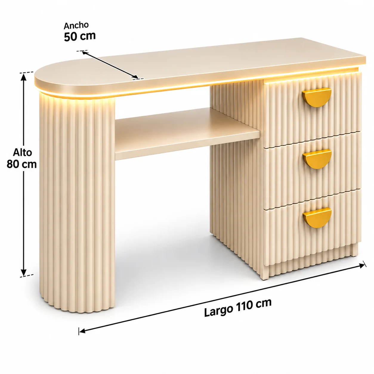 Mesa Manicure Beige Estriada Con Luz LED y Cajones Nael