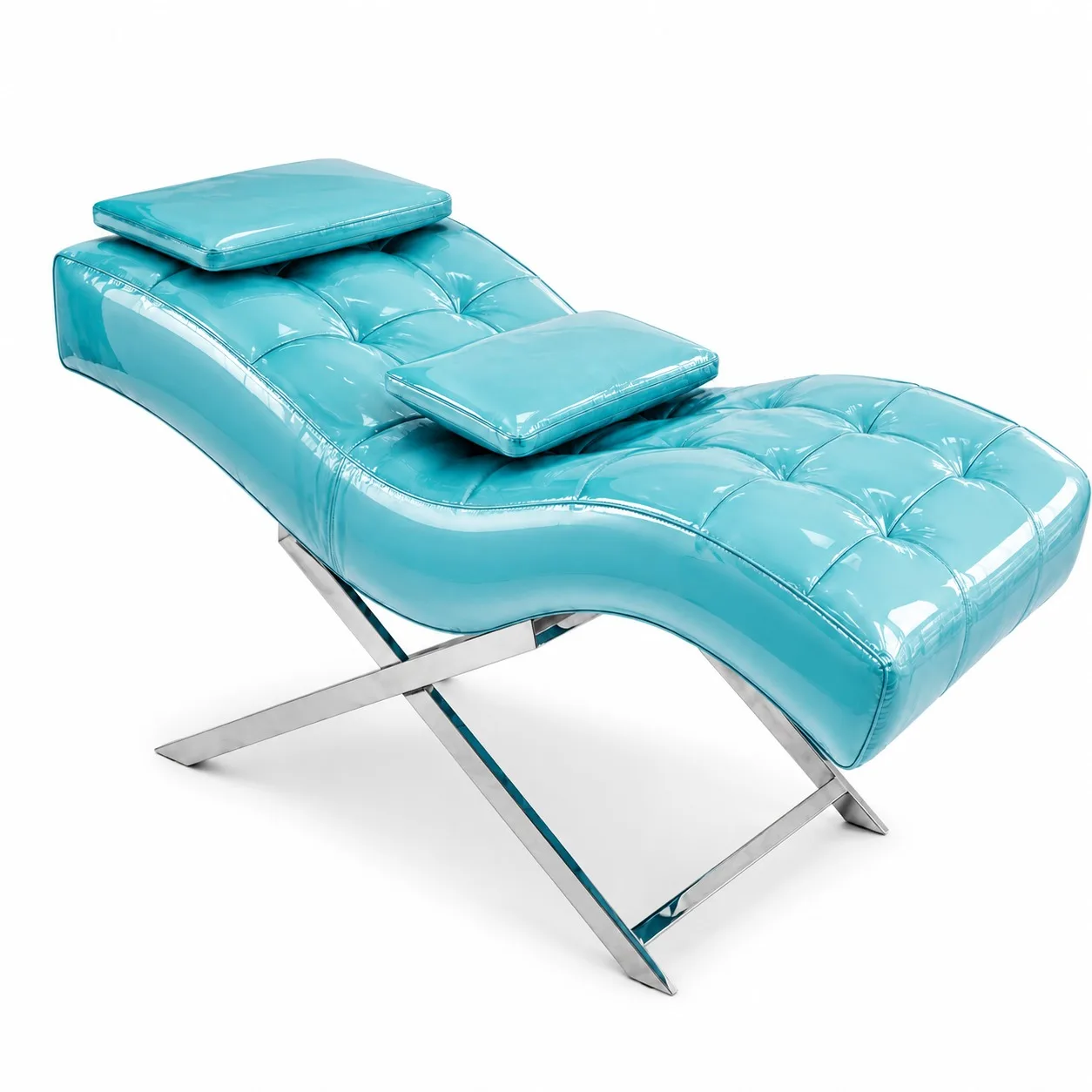 Camilla Lashista Chaise Aqua Wave — Capitoné Turquesa con Base Cromada en X