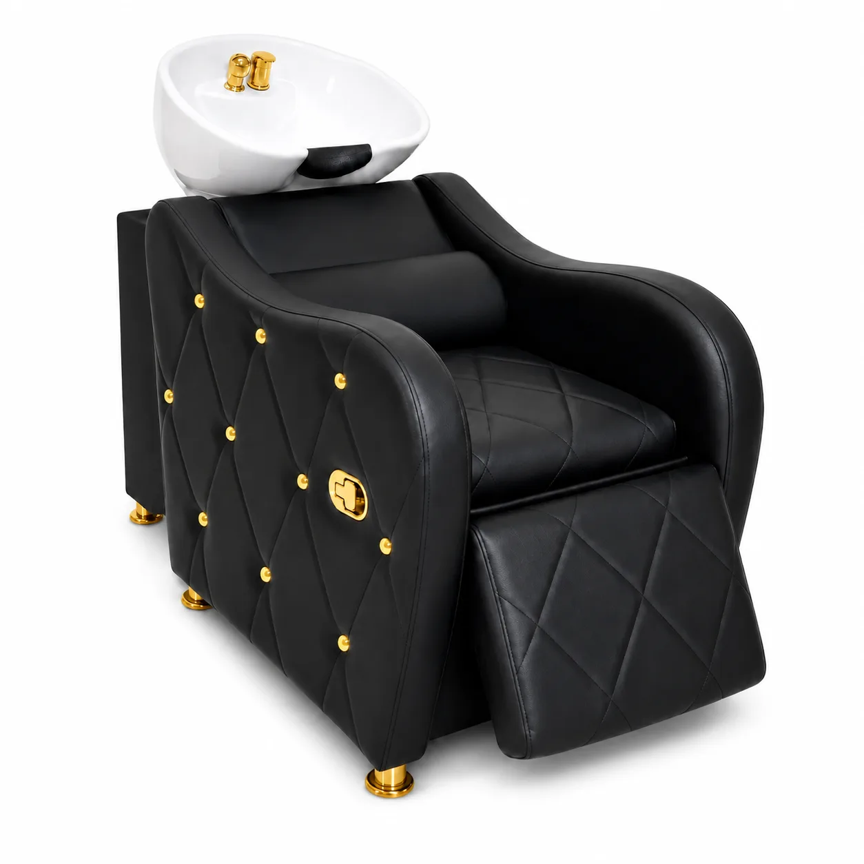 Lavacabeza Reclinable Capitoné Gold Studs — Bowl de Cerámica Blanco