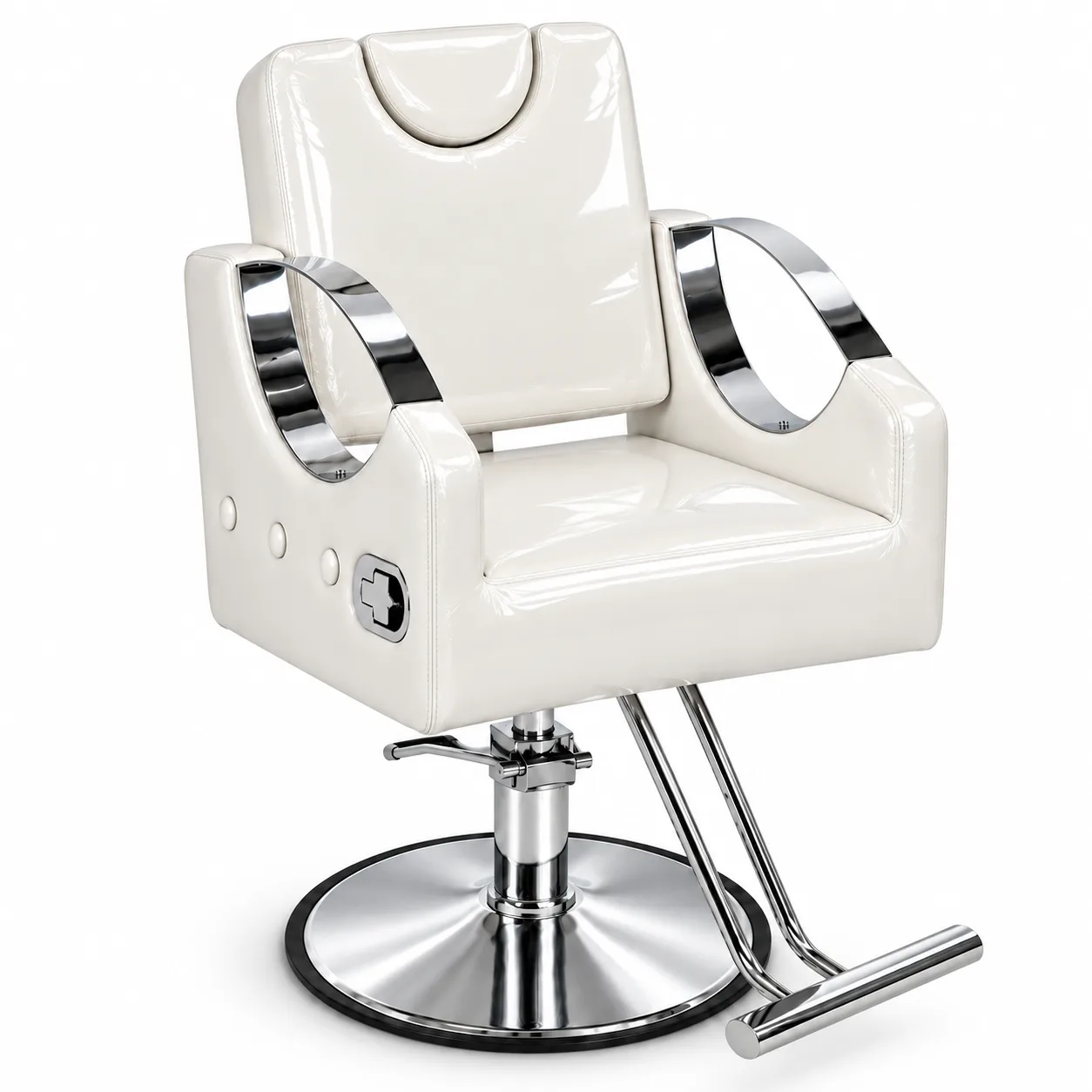 Sillón Barbero Hidráulico Blanco Brillo con Reposapiés Nevo