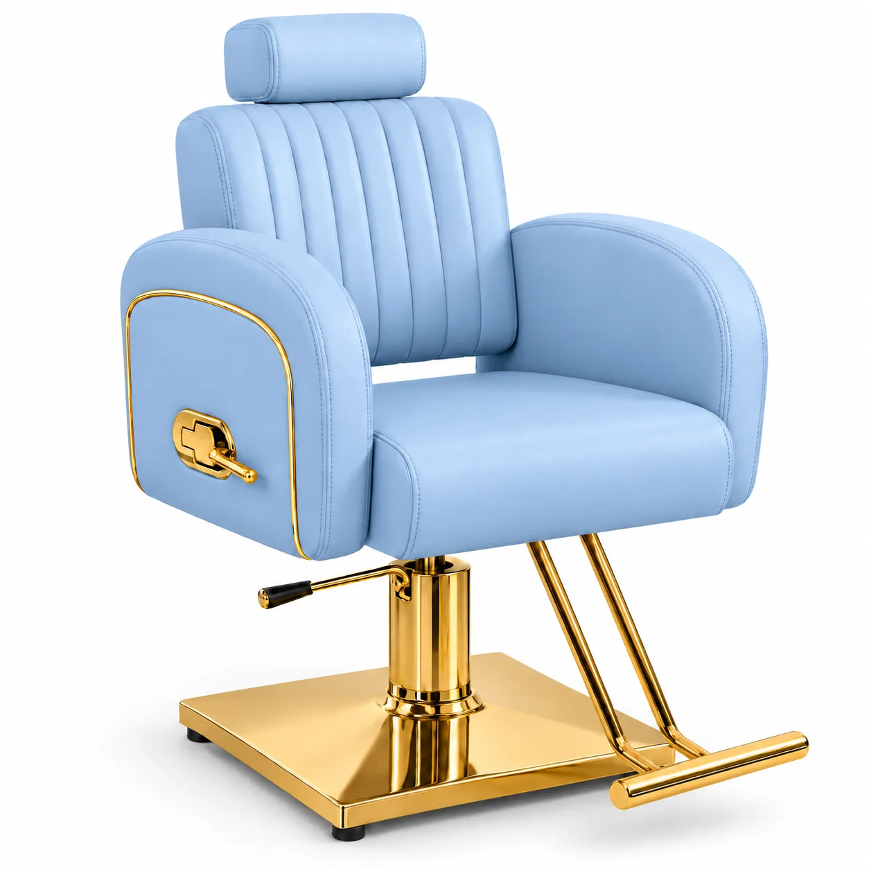 Sillón Barbero Celeste Pastel Hidráulico Detalles Dorados Noa