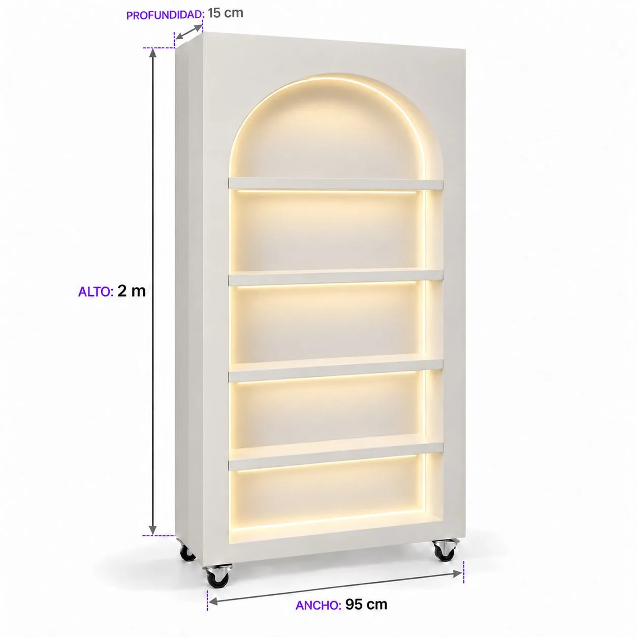 Vitrina Exhibidora Arco LED Blanca Hueso  con Ruedas Nyla