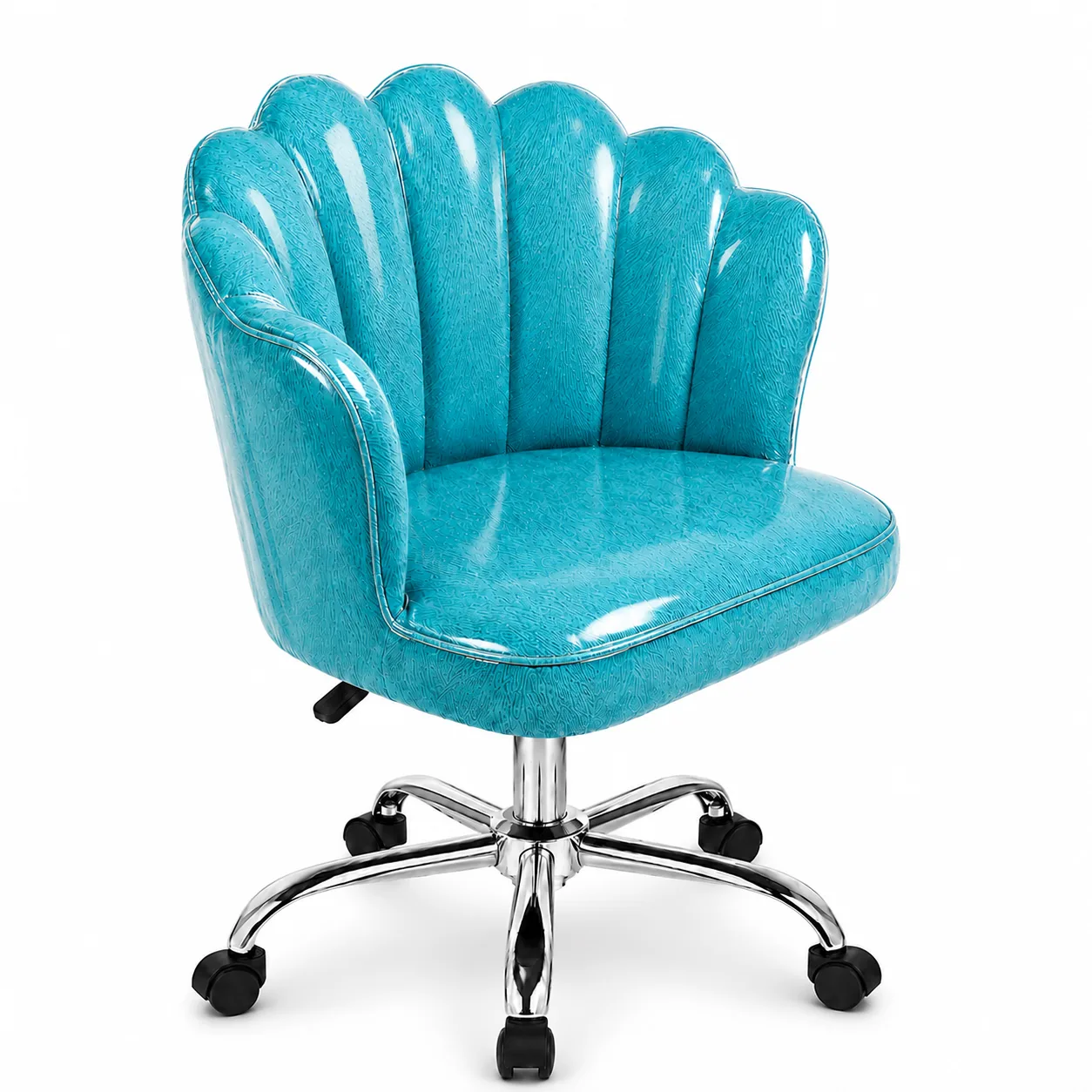 Silla Concha Giratoria Aqua Petal — Hidráulica con Base Cromada y Ruedas