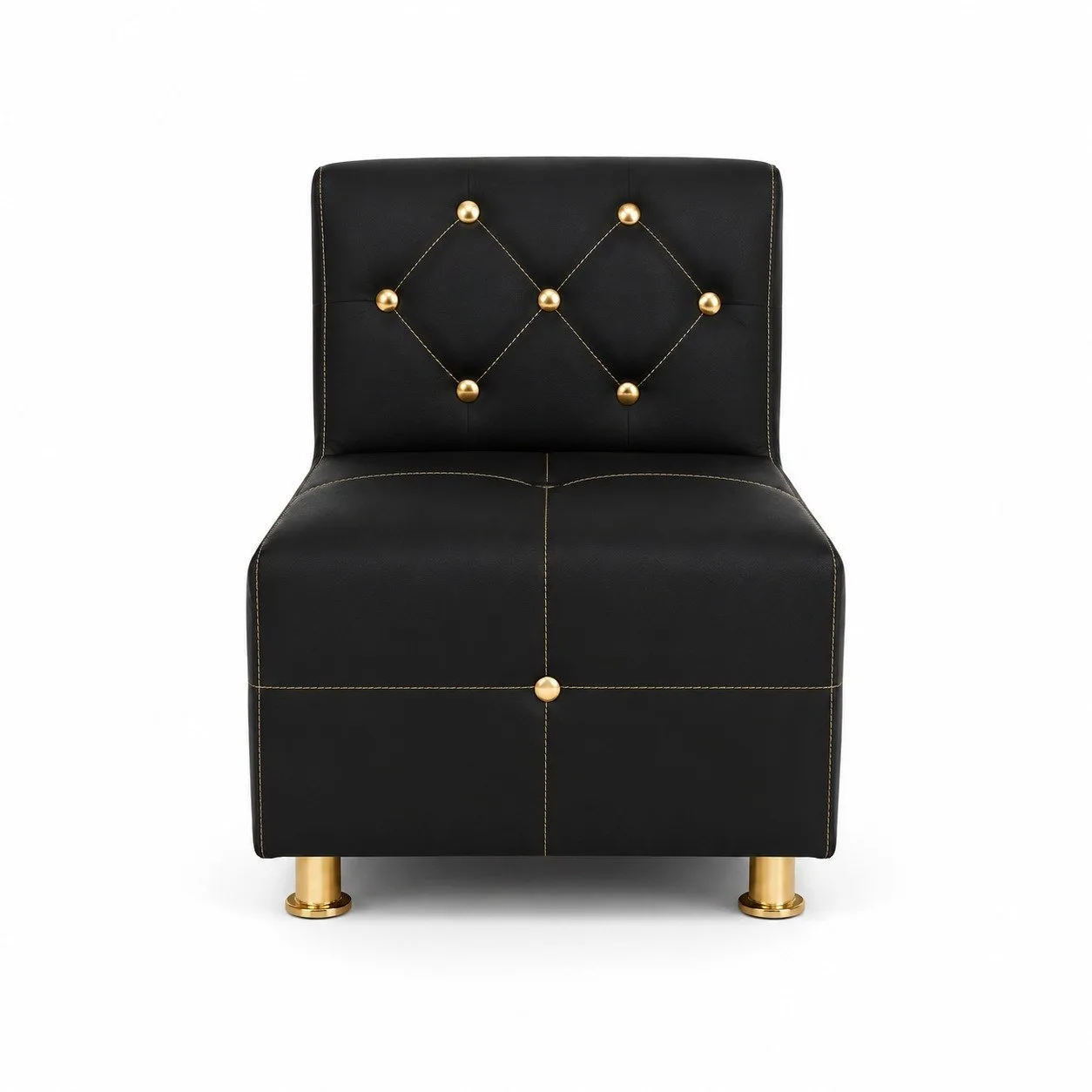 Sillón de Espera Individual Negro con Botones Dorados