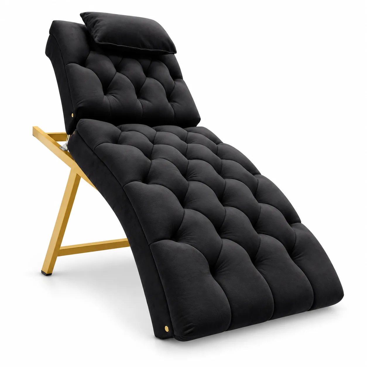 Camilla Lashista Chaise Noir Gold — Capitoné Negro con Base Dorada en X