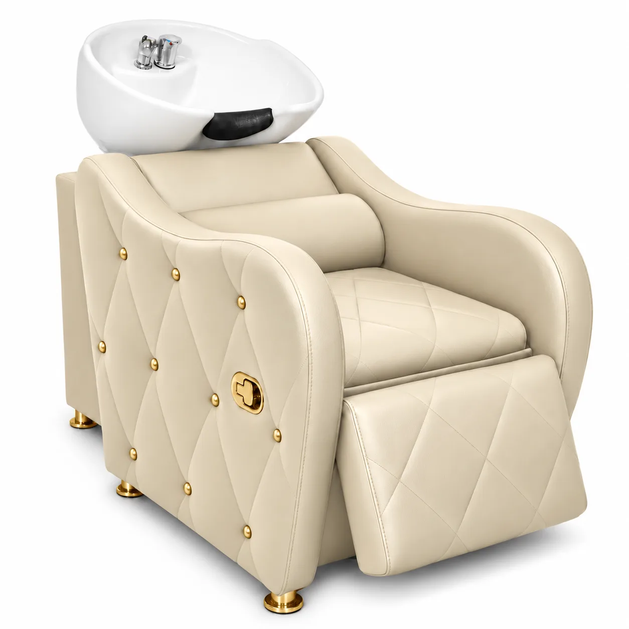 Lavacabeza Beige Capitoné Dorado con Reposapiés Nael