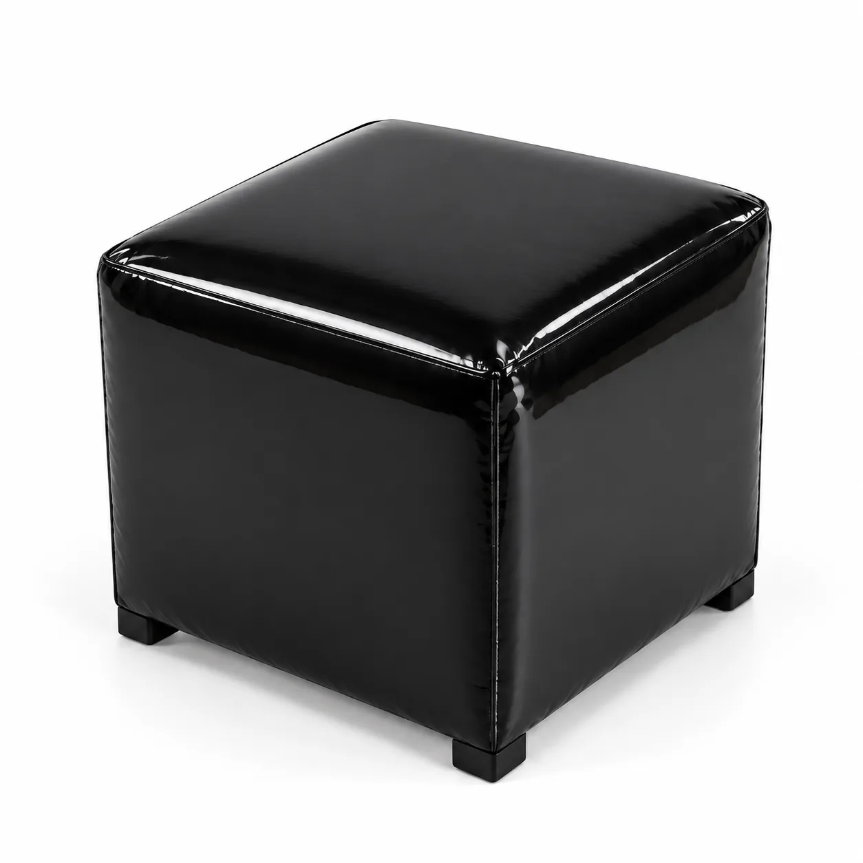 Puff Cubo Negro Charol Acolchada Nyra