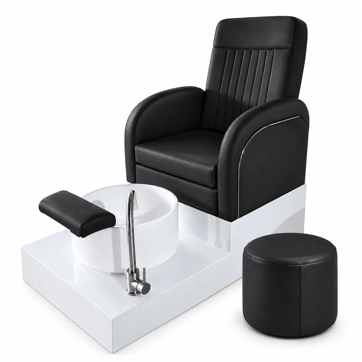 Sillón de Pedicure Negro Base Blanca con Tina y Banqueta Neli