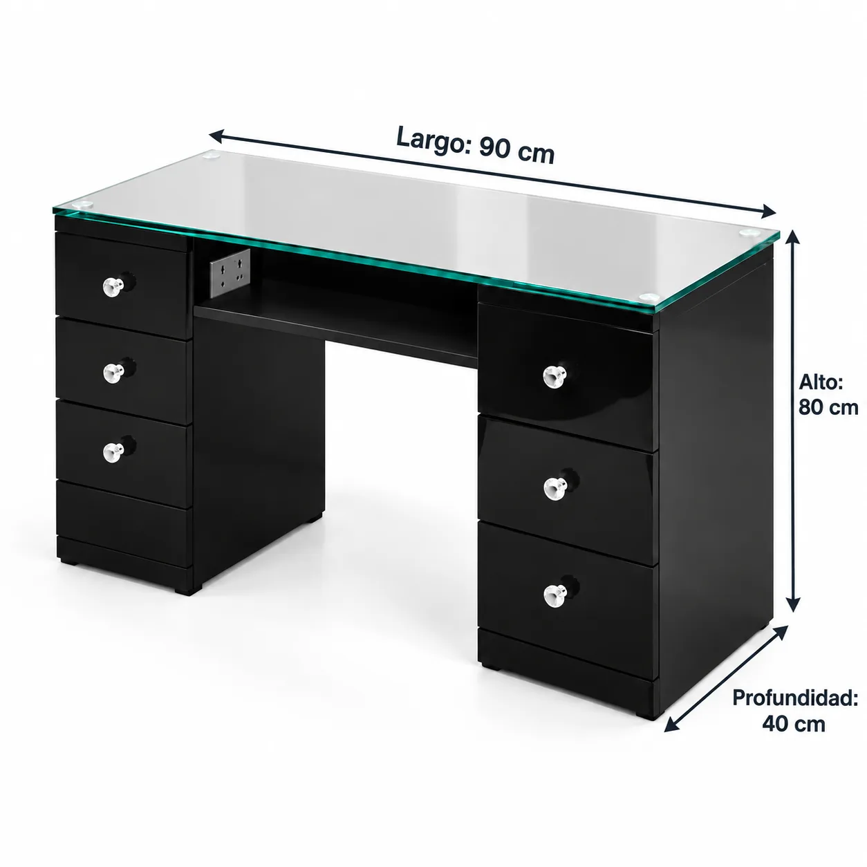 Mesa de Manicurista Cubierta de Vidrio con Cajones y Enchufe Nex