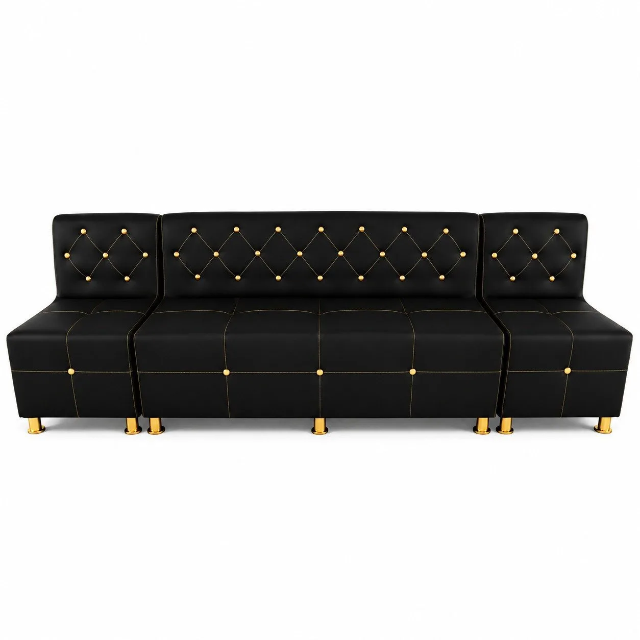 Sillón de Espera 3 Cuerpos Negro con Botones Dorados