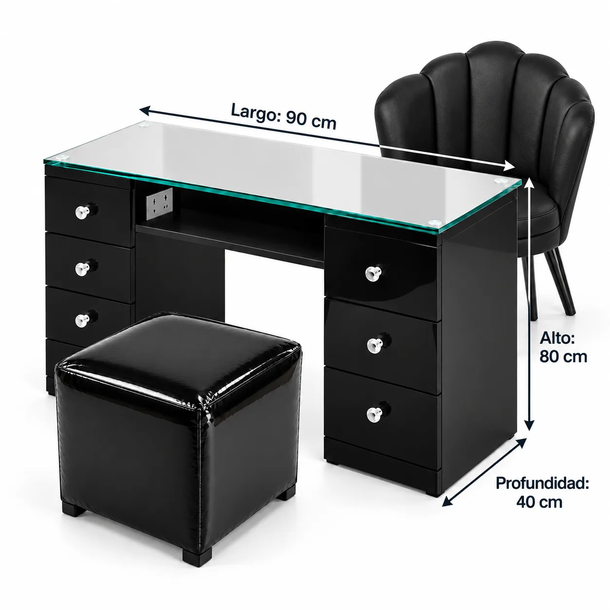 Juego de Manicure Negro Brillante Cubierta de Vidrio Nael
