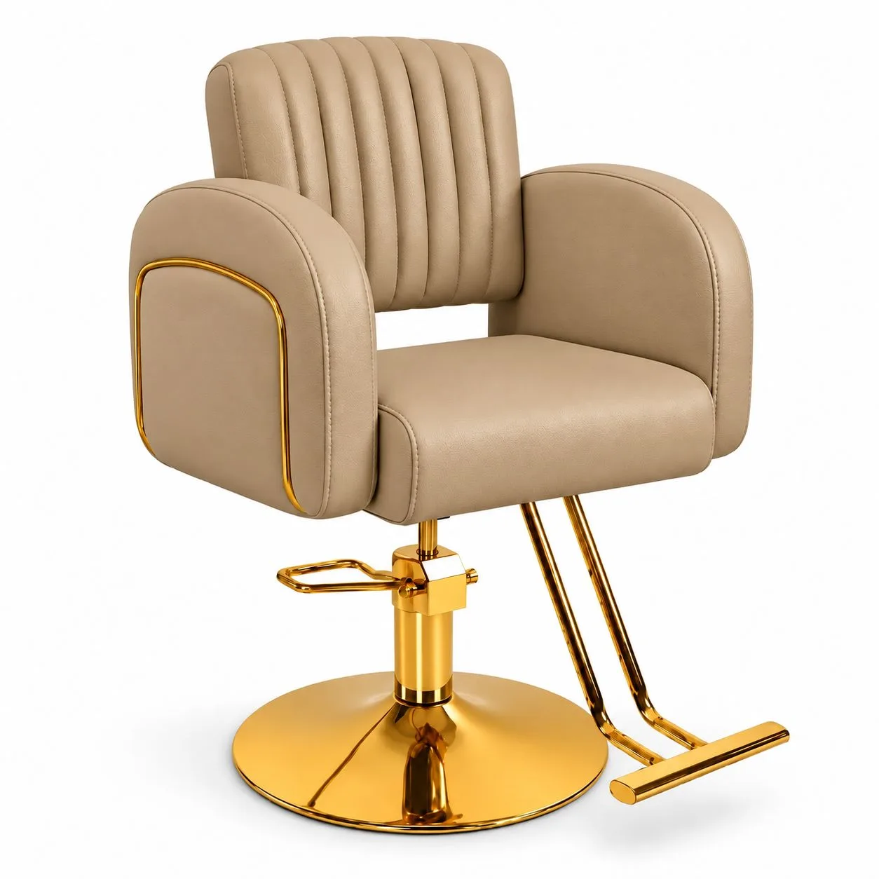Silla de Corte Beige Hidráulica Base Dorada Noa