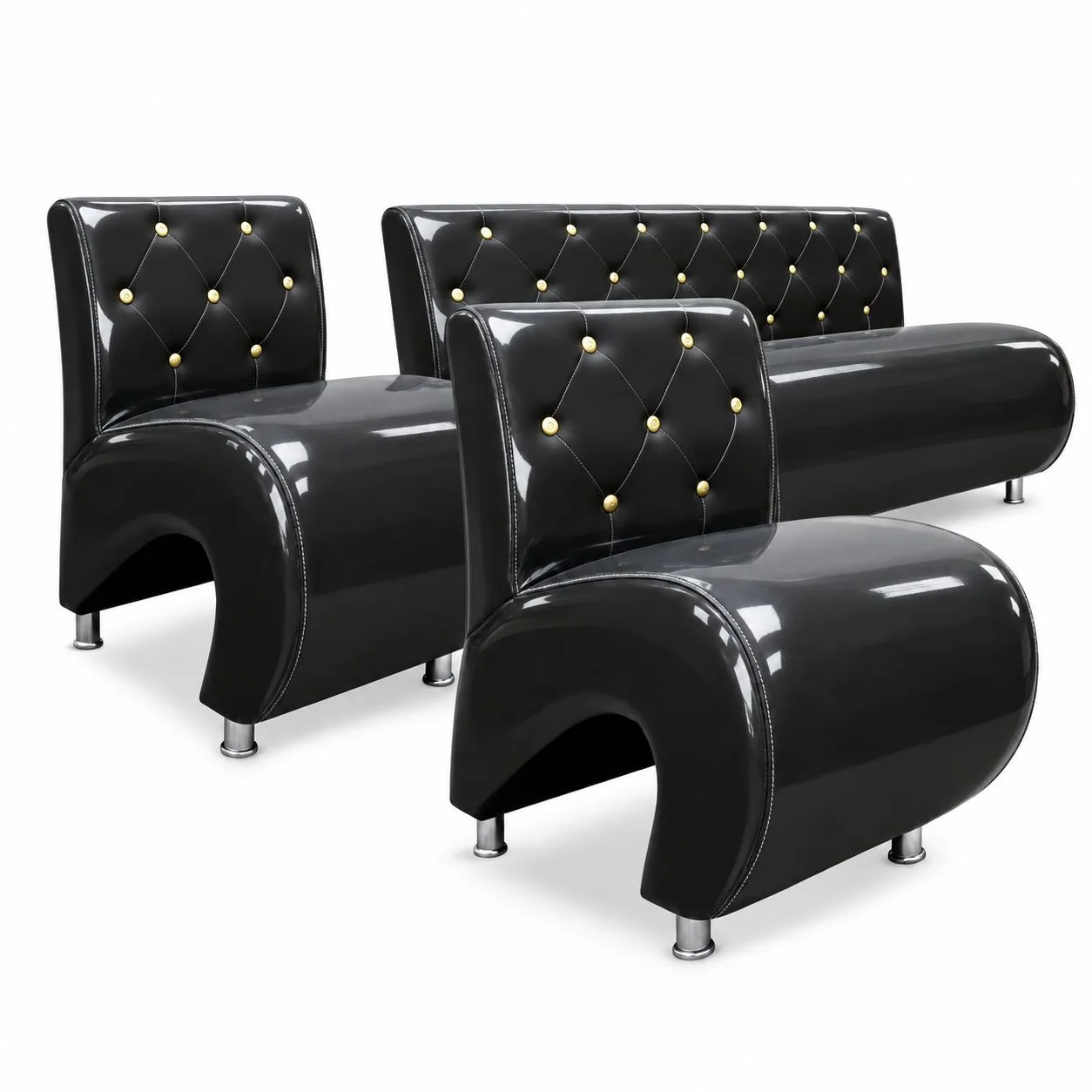 Sillón de Espera Negro Capitoné con Botones Dorados Nuvo