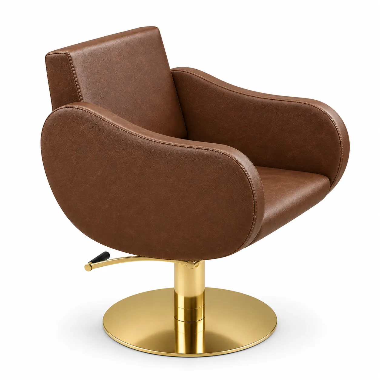 Silla de Corte Cuero Cafe Hidráulica Base Dorada Noru