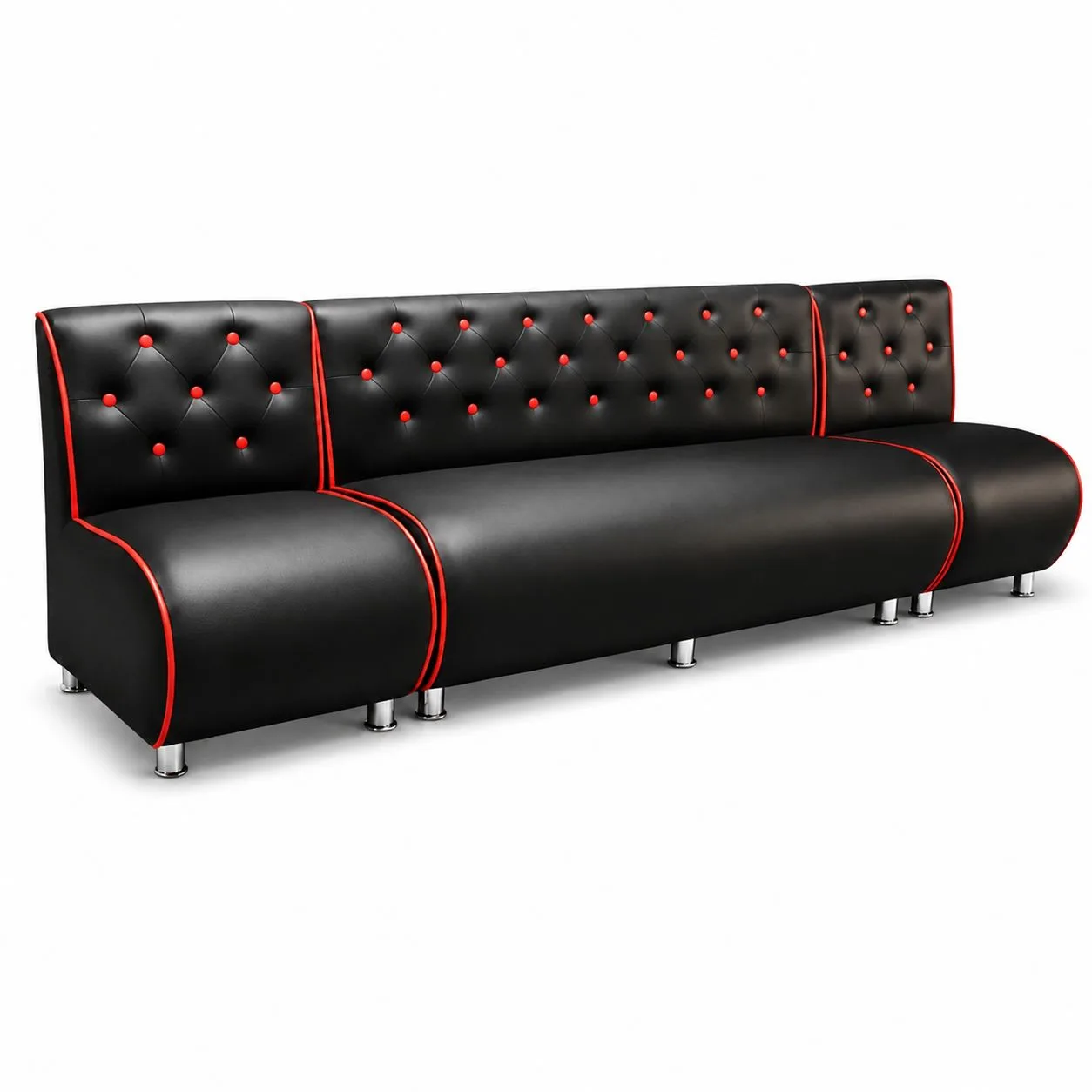 Sofá de Espera Capitoné Black Red — 3 Cuerpos con Vivo y Botones Rojos