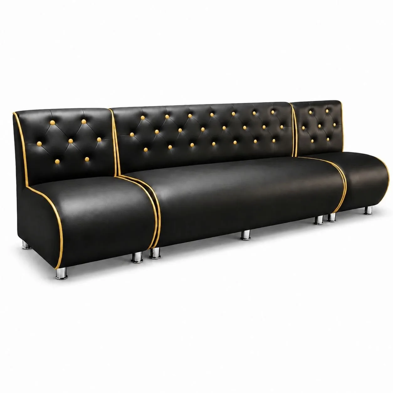 Sillón de Espera 3 Cuerpos Negro con Botones Dorados Nael