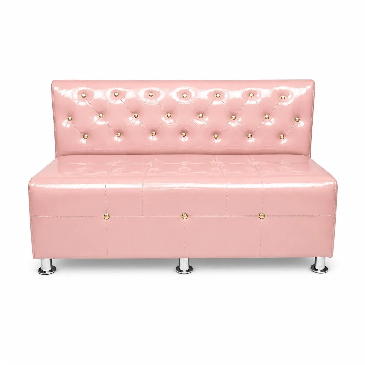 Sillón de Espera Capitoné Rosado con Detalles Dorados