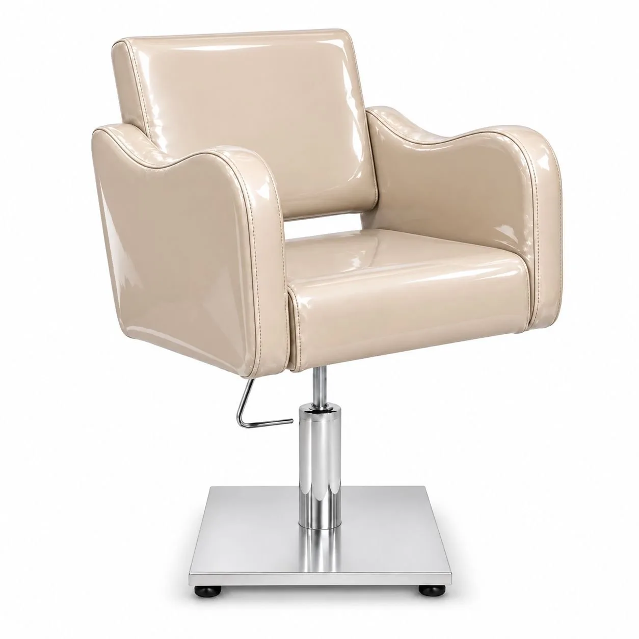 Silla de Corte Hidráulica Beige Charol Base Cuadrada Nael