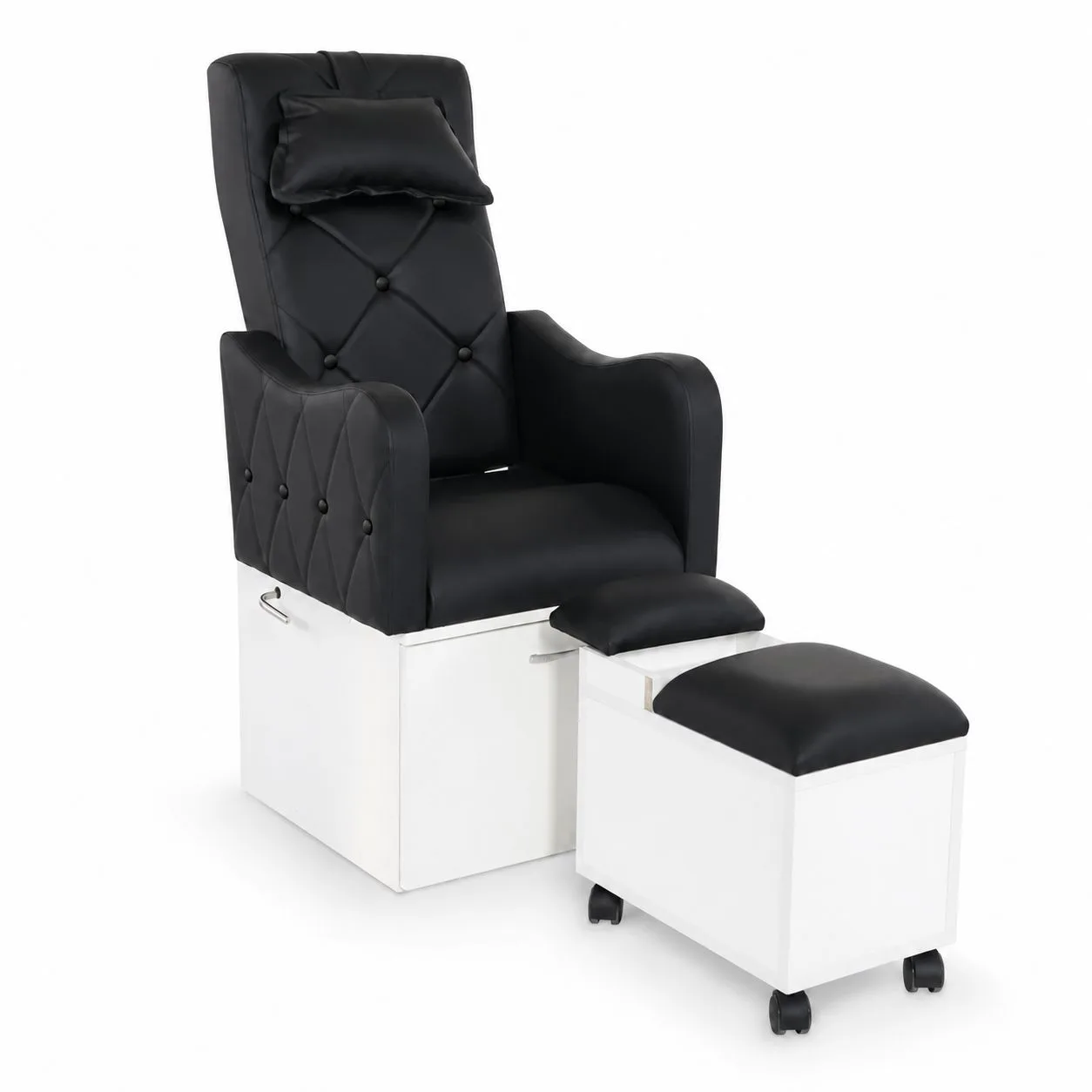Sillón de Pedicure Negro Capitoné con Banqueta Vael