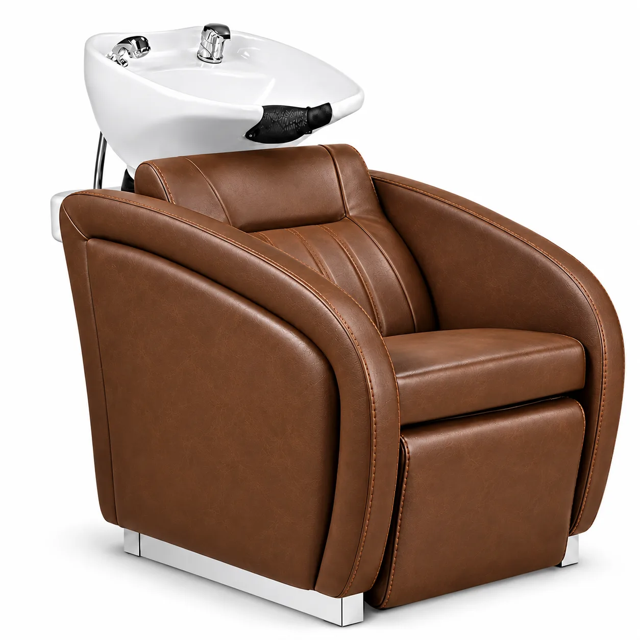 Lavacabeza Sillón Cuero color Cafe Premium Nael (Completo con Loza)